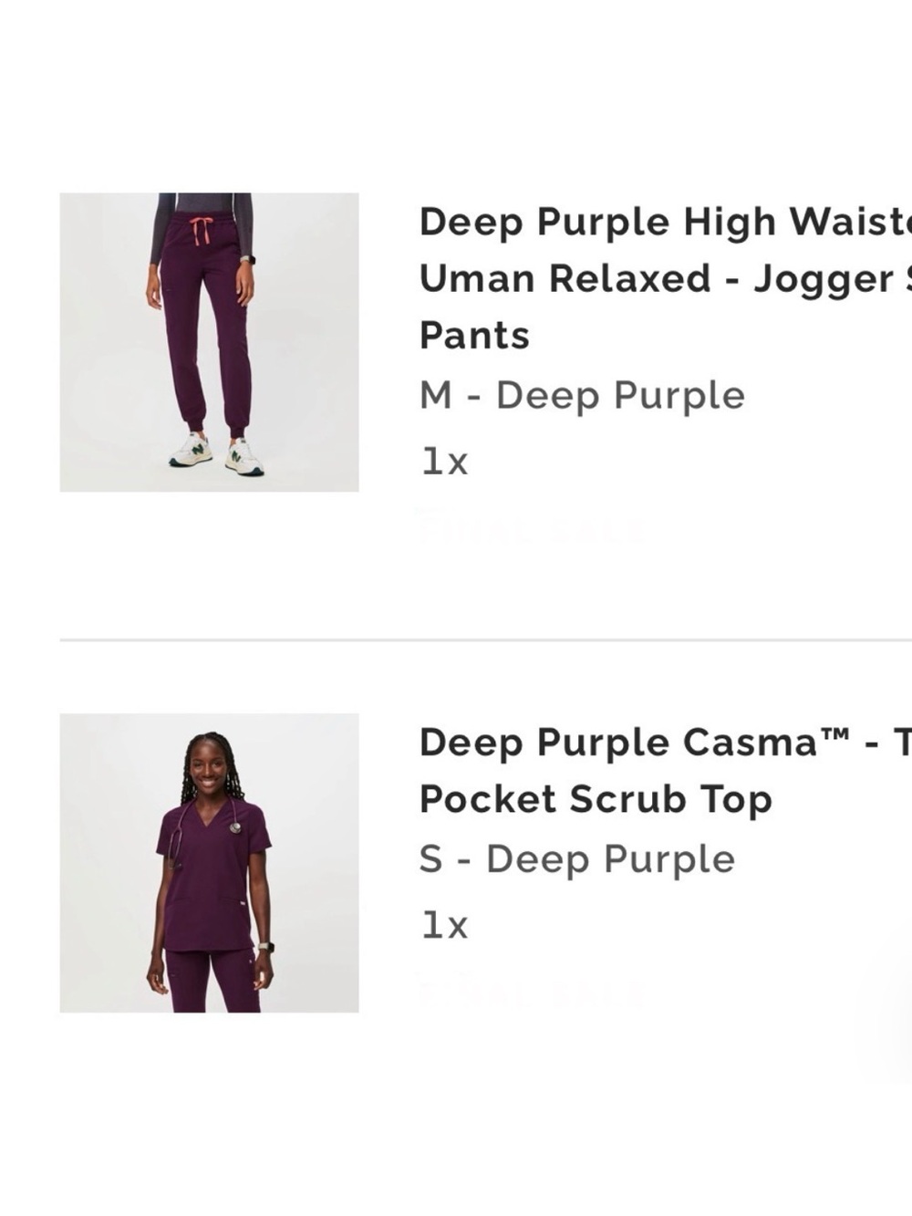 Figs Deep Purple High-Waisted Relaxed Jogger Scrub Pants and 3 pocket Casma top